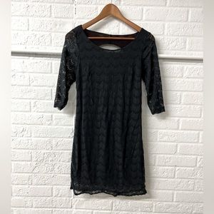 Free People Scalloped Lace mini gunmetal brown slip quarter sleeve M Medium